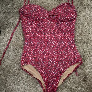 J. Crew Red and Blue Patterned Swimsuit